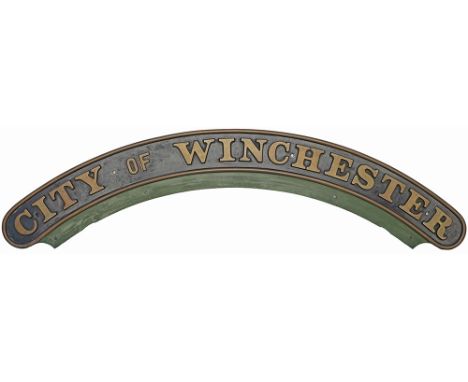 Nameplate CITY OF WINCHESTER ex GWR Churchward City Class 4-4-0 No 3441 built at Swindon in 1903 and numbered 3441 and 3718 i