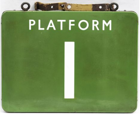 BR(S) FF double sided enamel railway station sign PLATFORM 1 one side and WAY OUT the other. In very good condition measures 