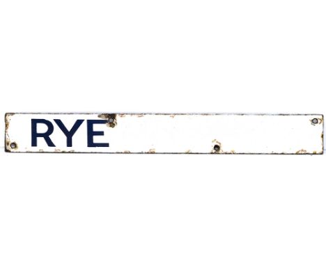 Southern Railway  enamel indicator board RYE. In very good condition with some edge chipping measures 12in x 1.5in.