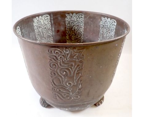 A brass C&amp;K Tiel &amp; Co jardiniere embossed Jugenstil decoration, 20cm tall