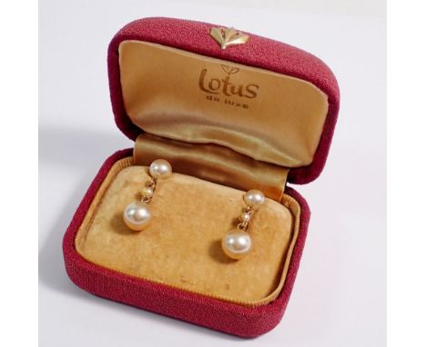 A pair of Lotus vintage 9 carat gold screw fitting pearl earrings, boxed, 3.2g