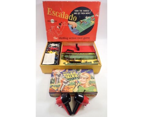 A Merit vintage Space Patrol Walkie Talkie set and an Escalado game - both boxed 