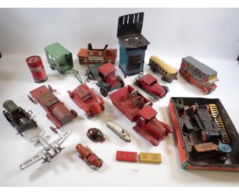 Various antique tin plate clockwork - toys all incomplete or damaged including Wells BP British Petrol Wagon, Wells World Ser