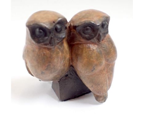A cold painted miniature bronze pair of owls, 5cm tall
