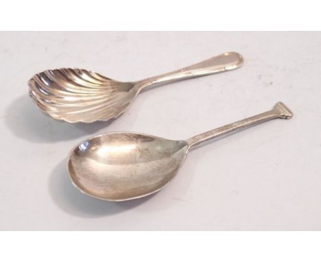 Two silver caddy spoons with shell terminal and seal top terminal, Birmingham 1991 and 1993