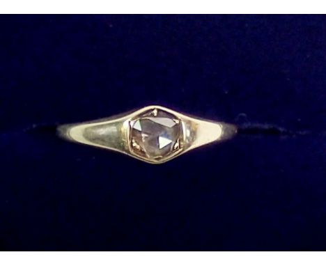 An antique ring set rose cut diamond, size K, 1.6g, tested as 14ct gold