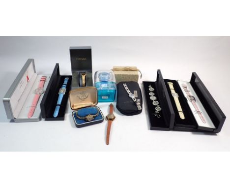A group of ladies watches including Pulsar, Timex etc, mostly boxed