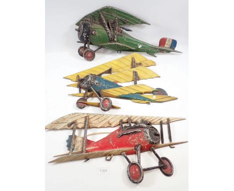 Three various vintage painted metal aeroplane wall plaques by Sexton, 50cm approx