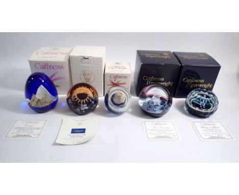 Five various Caithness paperweights, boxed