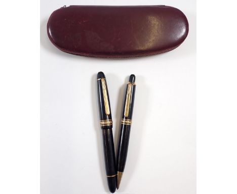 A vintage Mont Blanc fountain pen and pencil in leather case 