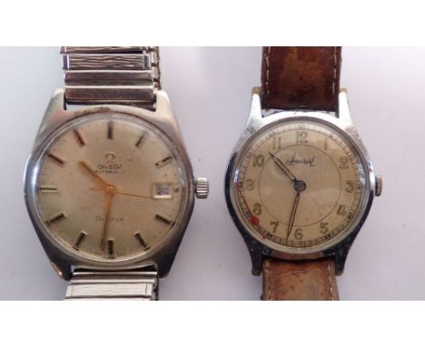 An Omega Automatic stainless steel gentleman's vintage wrist watch with date niche and an Accurist watch 