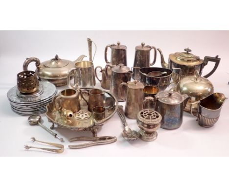 A box of silver plated items including tea service etc. 