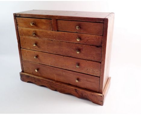 A vintage picnic table top cabinet of two short and four long drawers, 46 x 37 x 16cm