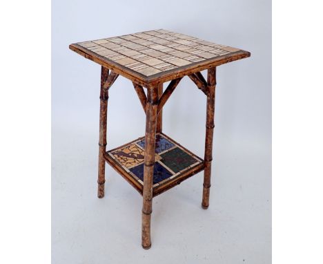 A vintage bamboo and mosaic occasional table, 41 x 41 x 67cm