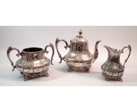 A Victorian silver plated tea service engraved flowers and Gloucester Regiment presentation 