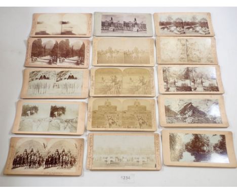 A large group of stereoscope cards including topographical, many world wide images, Goat Teams San Francisco, Great Wall of C