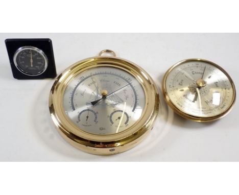 Two aneroid barometers including a Baringo with thermo plus Hydro plus on Rototherm black Bakelite thermometer 
