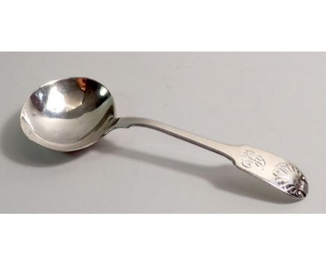 A silver fiddle pattern caddy spoon with shell terminal, Newcastle 1824, by Thomas Watson, 11cm