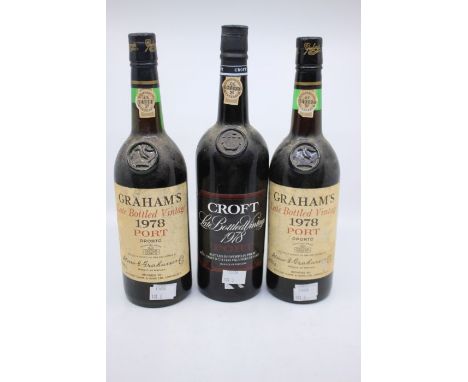 Two bottles of Graham's Late Bottled Vintage Port, 1978, along with Croft Late Bottled Port, 1978Sealed And Measure Into Neck