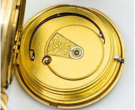 A mid 19th Century 18ct gold hunter pocket watch by George Binns Strand 137, white enamel dial, numeral markers, subsidiary d