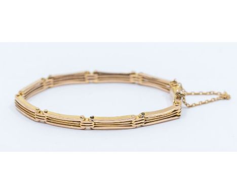 A 9ct rose gold gate bracelet, width approx 4mm, box clasp, weight approx 8.8gms Condition report: some links bent, some fine