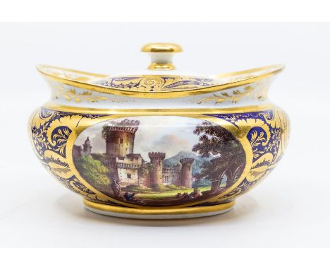 An early 19th Century Derby (Duesbury &amp; Keene) porcelain sucrier and cover, circa 1810, the painting attributed to Robert