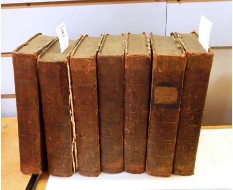 Antiquarian "The Works of Ben Jonson", printed for Midwinter, etc, 1756, marbled paper boards but very rubbed, half-leather, 