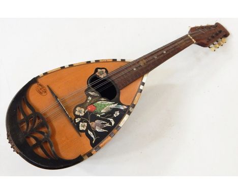 V Mirogolio & F of Catania mandolin, the pick guard with mother-of-pearl bird amongst flower design, domed back