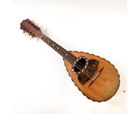 Dome-back mandolin with mother-of-pearl inlay and sound hull, in case 
