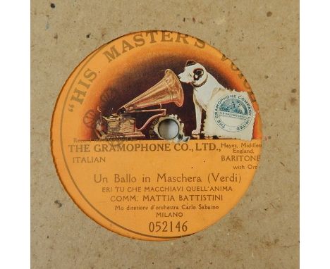 Quantity of 12" vocal records to include Battistini, Caruso, Farrar, Martinet, Nellie Melba (HMV blue and white, yellow and p