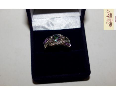 A Mystic topaz and amethyst coloured 925 dress ring 