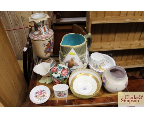 A quantity of various decorative porcelain to include Poole pottery baluster vase, a Wemyss pattern preserve jar, Victorian v