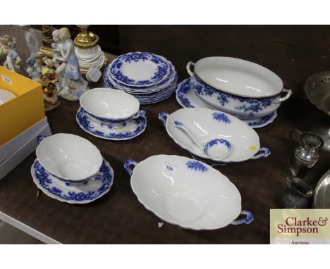 A quantity of various Victorian blue and white china to include tureens and a ladle 