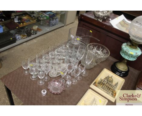 A quantity of various table glassware to include punch bowl and ladle