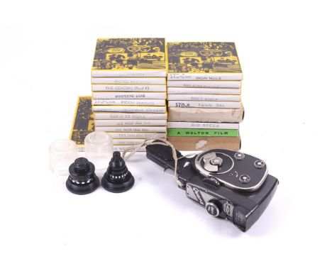 A collection of 54 8mm reel-to-reel films and a KMZ 8mm cine camera. Films include Charlie Chaplin, Iron Mule, King Kong and 
