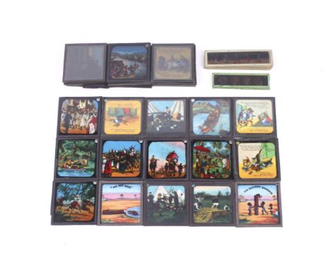An assortment of magic lantern slides with similar panoramic examples. Depicting mainly African scenes and animals etc, qty 4
