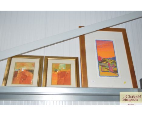 A pencil signed limited edition print of a landscape scene together with two other prints 