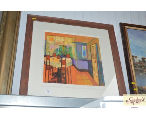 A pencil signed limited edition print of an interior scene 