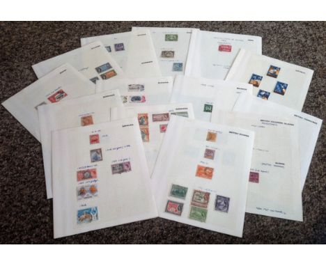 Commonwealth stamp collection 18 loose album pages countries include Aden, Antigua, Bahamas, Barbados and Bermuda.. Good cond