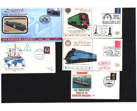 GB FDC collection. 5 included. 28/5/06 arrival Sir Francis Chichester, 27/9/67 last voyage Queen Mary, 3/7/73 35th anniv worl