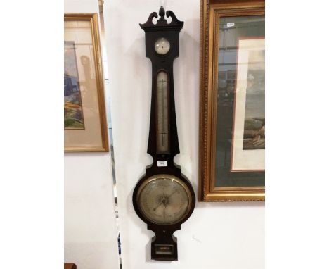George IV mahogany banjo-shape wall barometer, signed J. Boring, Bath Street, Birmingham, ebony outlines, silvered dial with 
