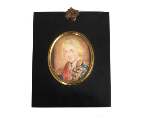 After John Hoppner, Admiral Lord Nelson, a rectangular portrait miniature, wreath set in a Victorian frame, 16cm x 13cm.