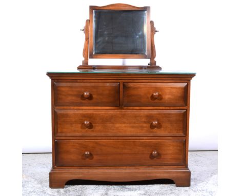 Ercol stained wood chest of drawers, fitted with two short and two long drawers, width 91cm; with a matching toilet mirror. (