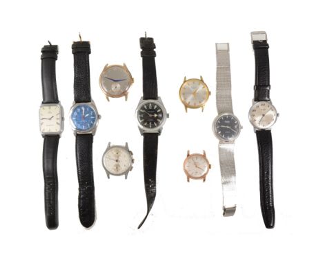 A collection of nine mechanical wrist watches - Avia, ZentRa, Greville, Timex, Camy, Regency, Roxa, Landi, and one unnamed. (