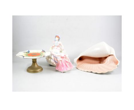 Assorted decorative ceramics, including a Poole Pottery conch shell, Doulton figure 'Hannah' HN3369, pair of porcelain wall p