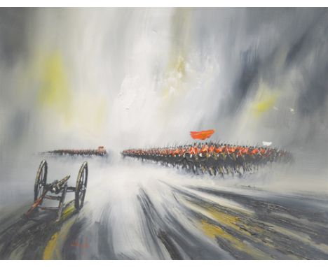 John Bampfield, Charge of the Light Brigade, signed, oil on canvas, 71cm x 91cm.