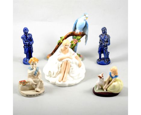 Royal Doulton figure Joanne, HN2373, 15cm, two other Doulton figures, Golden Days and Macawber, two Hummel figures and other 
