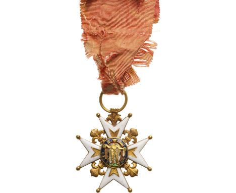 Knight's Cross, Louis XVIII (1814-1824) Type, 3rd Class, instituted in 1693. Breast Badge, 40x37 mm, GOLD, approx. 13.8 g, ha