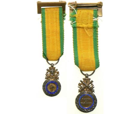 Miniature Breast Badge, 22x13 mm, gilt Silver, both sided trophee, enameled, original suspension ring and ribbon with clasp. 