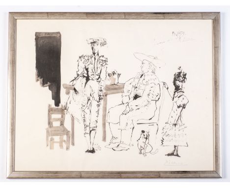 By Picasso (Pablo) - Two picadores and woman, lithograph pochoir created in 1959. Print Paris 1967 numbered 1016/ 2000, dimen